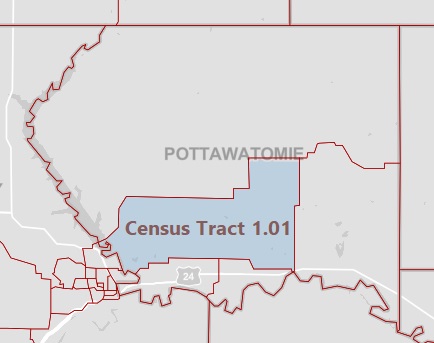 Map of the Pottawatomie County Census Tract 1.01.