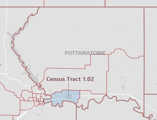 Map of Pottawatomie County Census Tract 1.02.