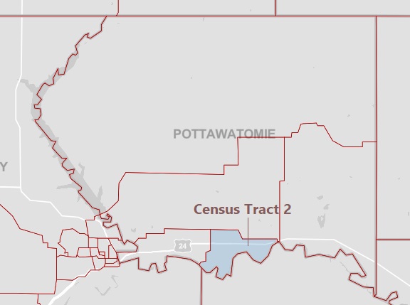 Map of Pottawatomie County Census Tract 2.